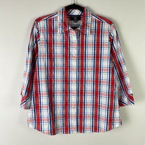 FOXCROFT Pearl Snap Shirt Womens 10 Stretch Shaped Fit 3/4 Sleeves Western